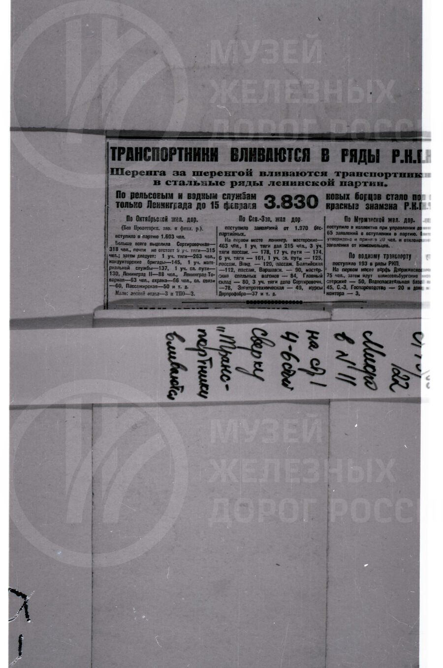 Статья «Транспортники вливаются в ряды Р.К.П».