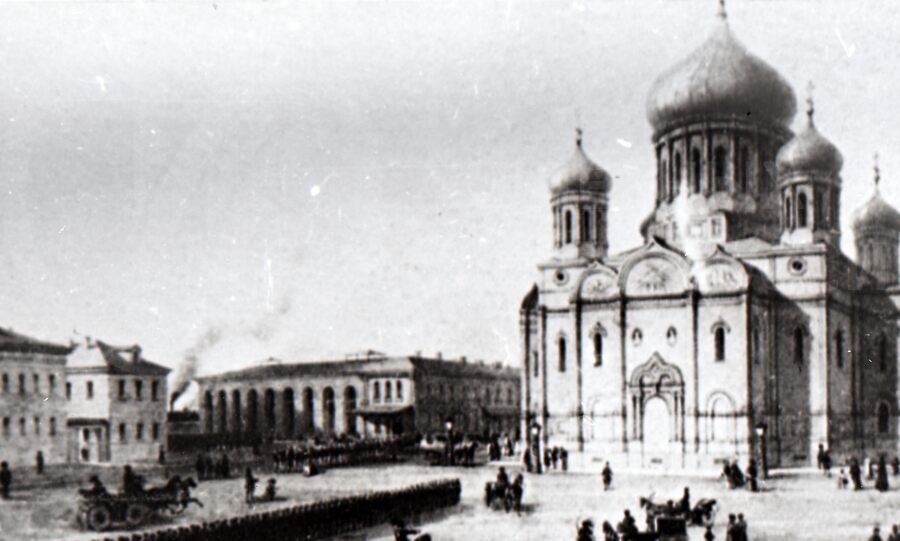 Площадь перед Петербургской станцией Царскосельской железной дороги. 1860-е гг.