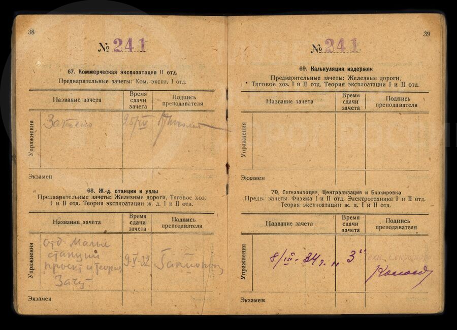Студенческая зачетная книжка №241 В.В. Чубарова